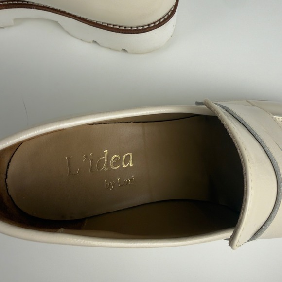 L'idea by Lori Women Cream Patent Leather Penny Loafers 40 Made in Italy - Picture 6 of 8
